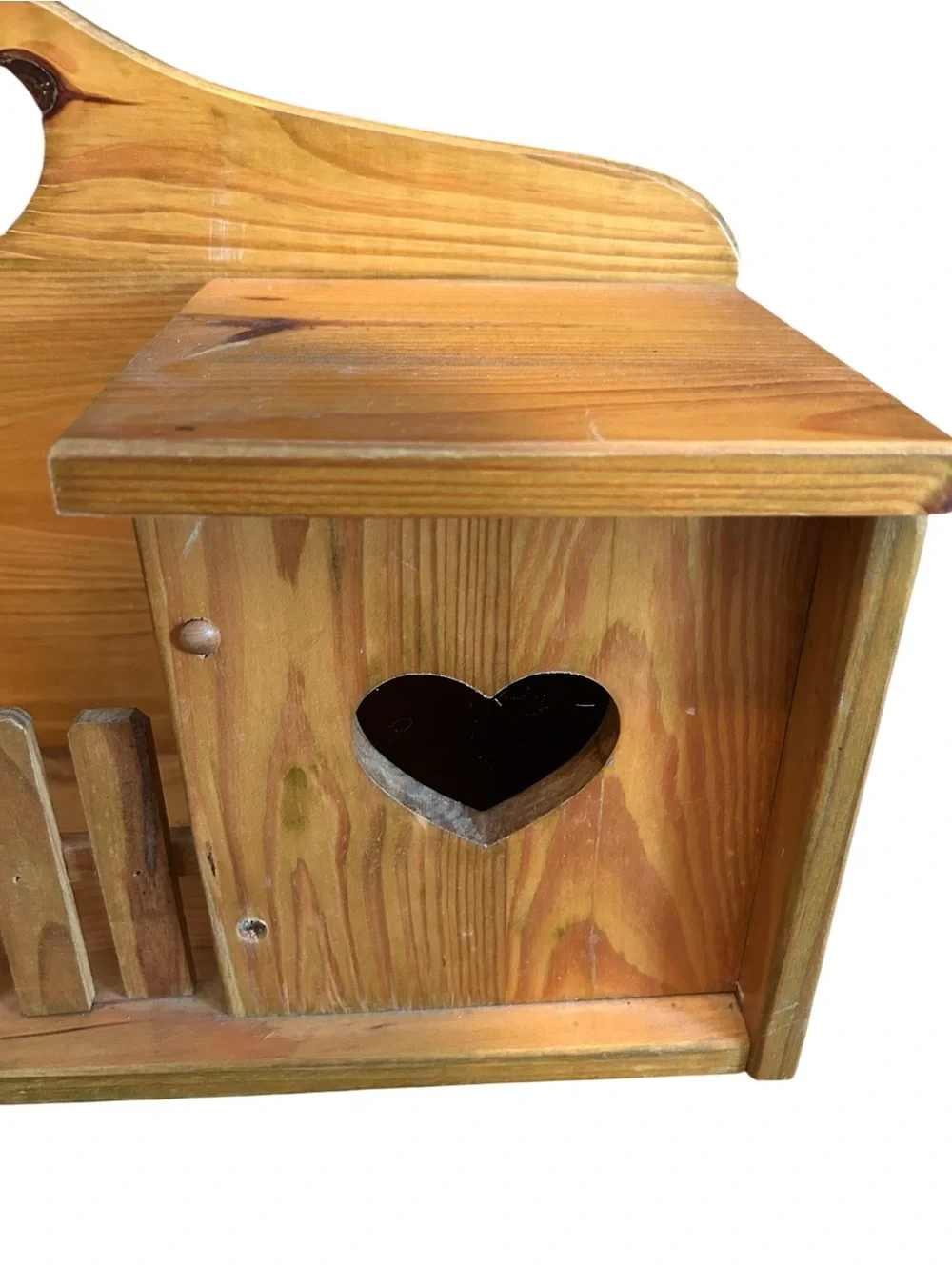 VTG 90s Country Wooden Heart Shelf with Picket Fence Accent